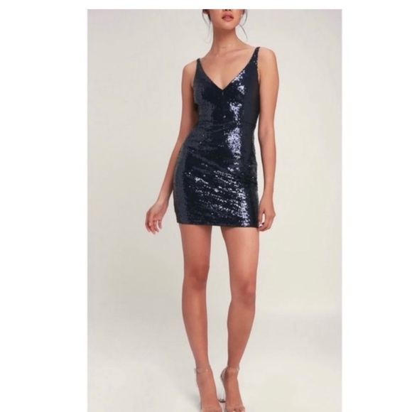 Lulus blue sequin vneck bodycon mini dress - Picture 1 of 9